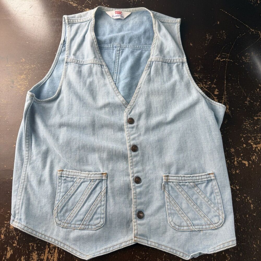 Vintage 70s Levi’s Panatela Togs Light Wash Denim Vest Western Womens Large USA